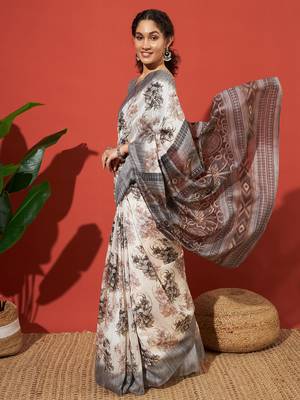 Floral printed jute saree 1