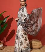 Floral printed jute saree