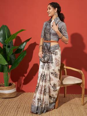 Floral printed jute saree 2