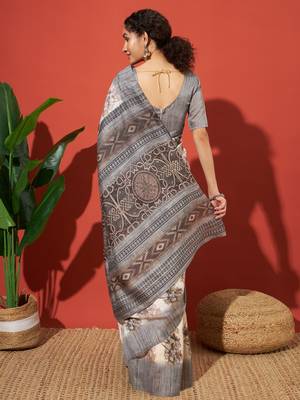 Floral printed jute saree 3