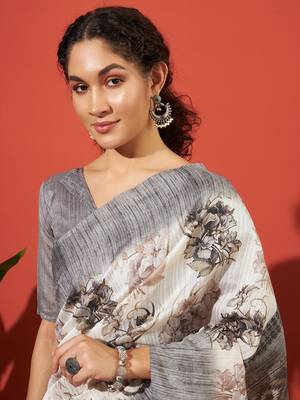 Floral printed jute saree 4