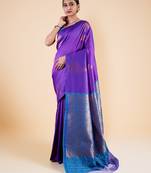 Navy blue Ethnic Motifs Zari Silk blend Banarasi Saree
