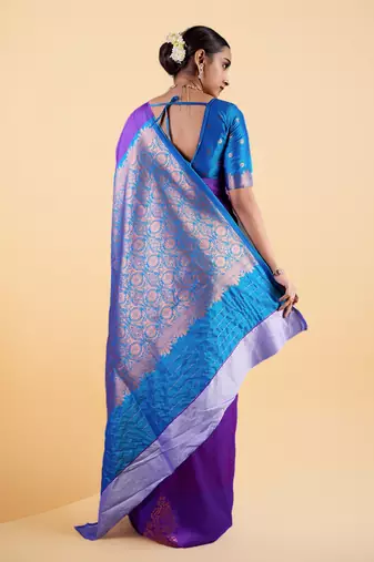 Navy blue Ethnic Motifs Zari Silk blend Banarasi Saree