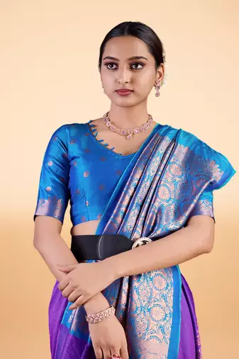 Navy blue Ethnic Motifs Zari Silk blend Banarasi Saree