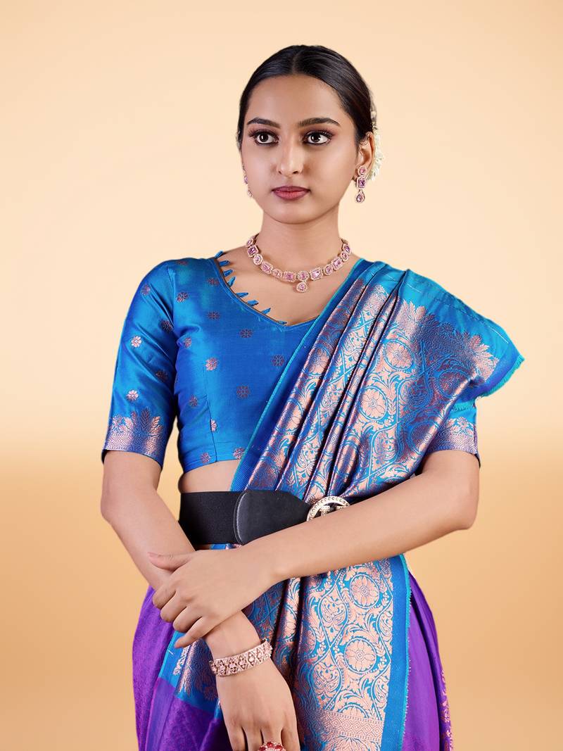 Navy blue Ethnic Motifs Zari Silk blend Banarasi Saree