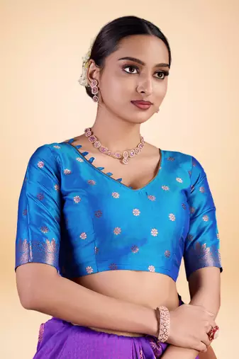 Navy blue Ethnic Motifs Zari Silk blend Banarasi Saree
