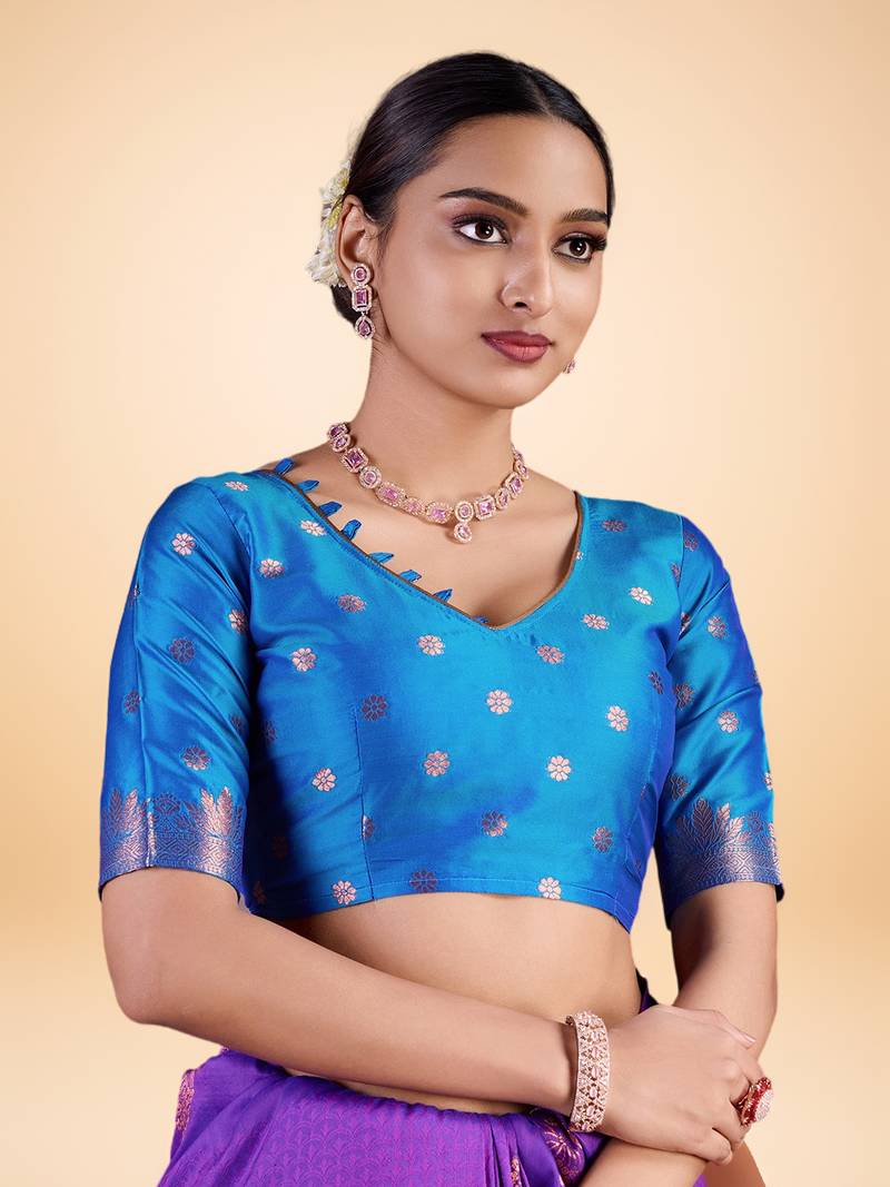 Navy blue Ethnic Motifs Zari Silk blend Banarasi Saree