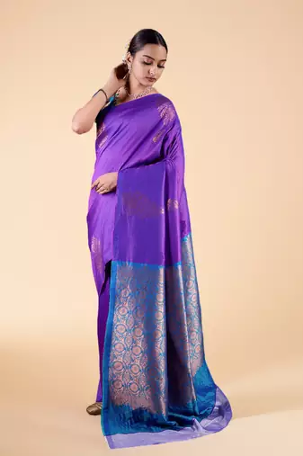Navy blue Ethnic Motifs Zari Silk blend Banarasi Saree