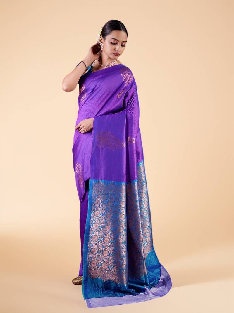 Navy blue Ethnic Motifs Zari Silk blend Banarasi Saree