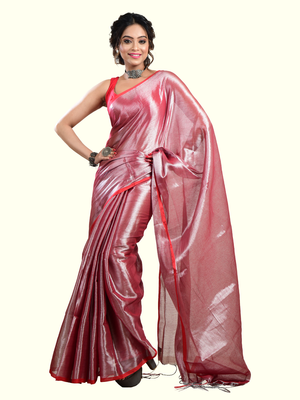 Aakar Rose Rush | Dusty Rose Handloom Tissue saree 1