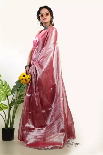 Aakar Rose Rush | Dusty Rose Handloom Tissue saree