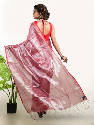 Aakar Rose Rush | Dusty Rose Handloom Tissue saree 3