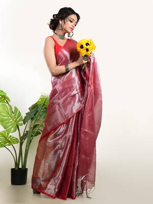 Aakar Rose Rush | Dusty Rose Handloom Tissue saree 4