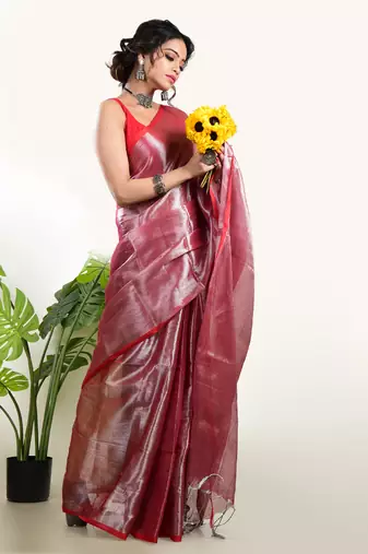 Aakar Rose Rush | Dusty Rose Handloom Tissue saree
