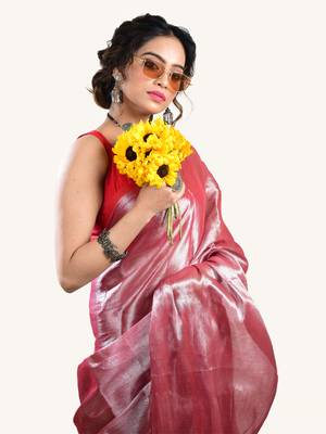 Aakar Rose Rush | Dusty Rose Handloom Tissue saree 5