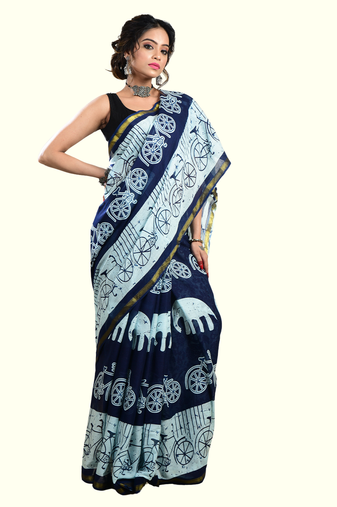 Aakar Prakriti | Cotton Handloom Indigo Saree