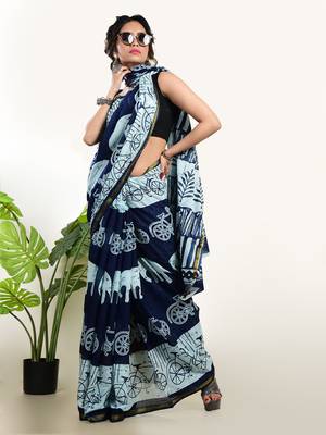 Aakar Prakriti | Cotton Handloom Indigo Saree 2
