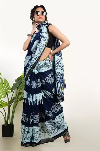 Aakar Prakriti | Cotton Handloom Indigo Saree