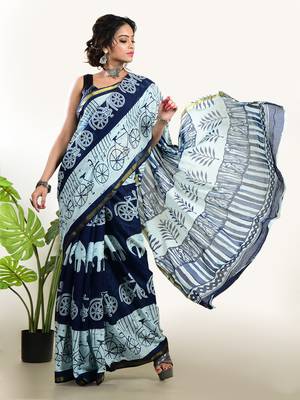 Aakar Prakriti | Cotton Handloom Indigo Saree 3