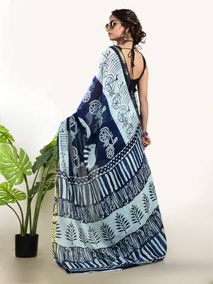 Aakar Prakriti | Cotton Handloom Indigo Saree 4