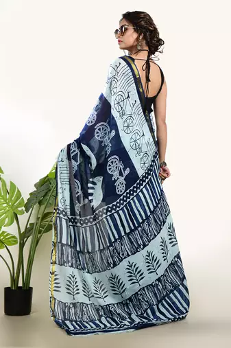 Aakar Prakriti | Cotton Handloom Indigo Saree