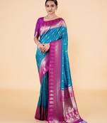 Teal and Magenta Banarasi Silk blend Saree with Intricate Zari Work