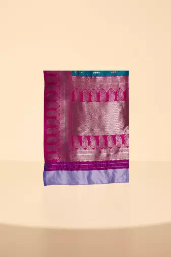 Teal and Magenta Banarasi Silk blend Saree with Intricate Zari Work