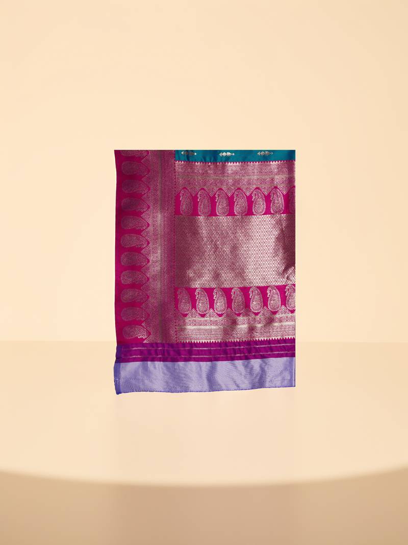 Teal and Magenta Banarasi Silk blend Saree with Intricate Zari Work