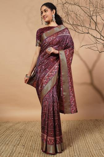 Warli printed zari art silk patola saree