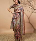 grey Floral zari art silk patola saree