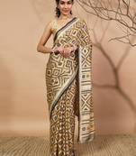 yellow Geometric printed saree with solid border
