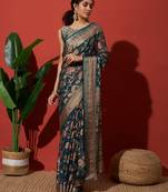 teal Floral printed saree