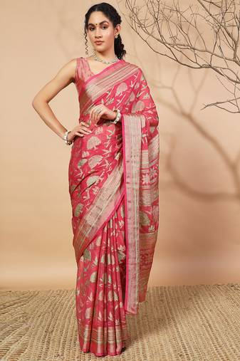 Floral brasso saree with foil print border
