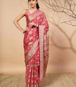 Floral brasso saree with foil print border