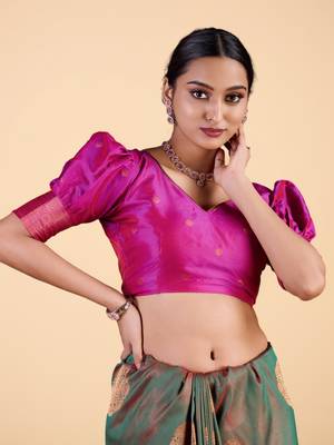 Green and Maroon Banarasi Silk blend Saree with Gold Zari Motifs 4