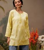 Hand embroidered yellow cotton lucknowi chikankari short kurti