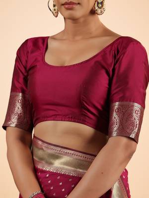 Maroon Banarasi Silk blend Saree with Intricate Silver Zari Work 4