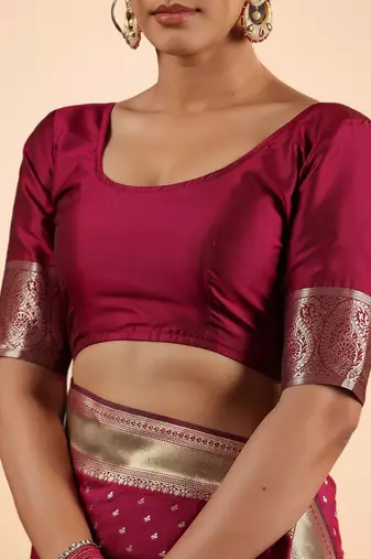 Maroon Banarasi Silk blend Saree with Intricate Silver Zari Work