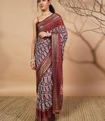 Maroon Printed zari saree with blouse piece