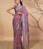 purple georgette Floral printed saree