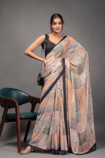 Beige georgette Abstract printed saree