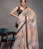 Beige georgette Abstract printed saree