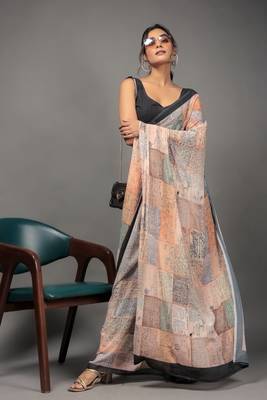 Beige georgette Abstract printed saree 2