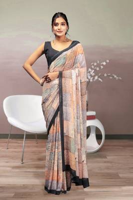 Beige georgette Abstract printed saree 3