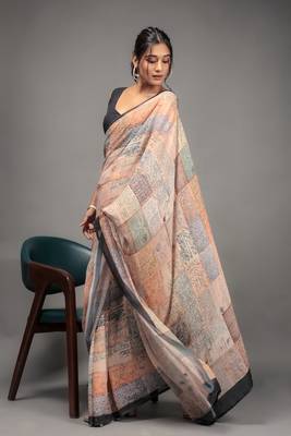 Beige georgette Abstract printed saree 5