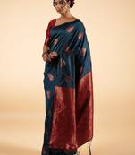 Teal Blue Banarasi Silk blend Saree with Copper Zari Motifs