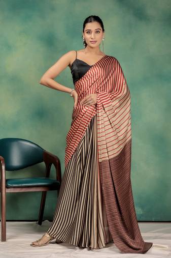 multicolor Striped satin saree