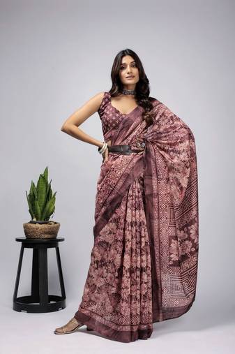 rusty art silk Floral printed saree