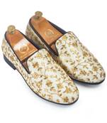 Beige embroidered ethnic swarnam slipons