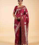 Wine Pink Banarasi Silk blend Saree with Silver Zari Work